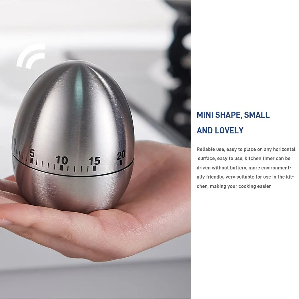 Kitchen Baking Timer - 1個入り クリエイティブキッチンメカニカルタイマー ステンレス製エッグ型タイマー 60分 学生用タイマー ベーキング・料理リマインダー