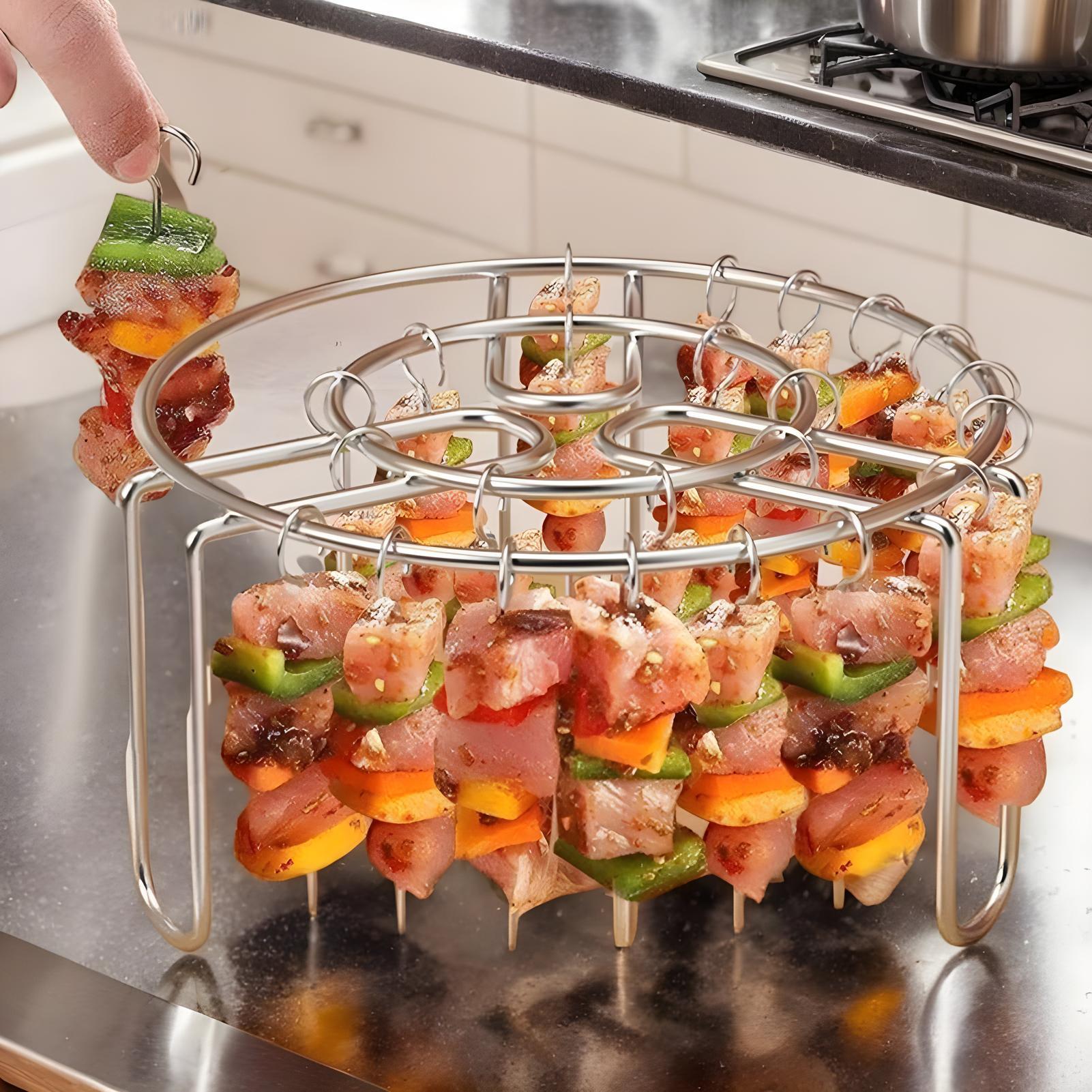 Kitchen Baking Tray Rack - ノンスティック加工の再利用可能なオーブンラック、エアフライヤー用スキュワースタンド、耐熱性ステンレス製スキュワー、防錆加工の縦型エアフライヤーグリル