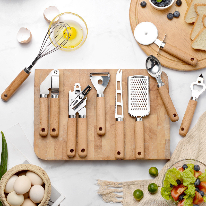 Best Kitchen Baking Gadgets - 9 ピース/セットステンレス鋼キッチン用品セット木製ハンドルベーキングセット最高のキッチンガジェットキッチンツールセットギフト