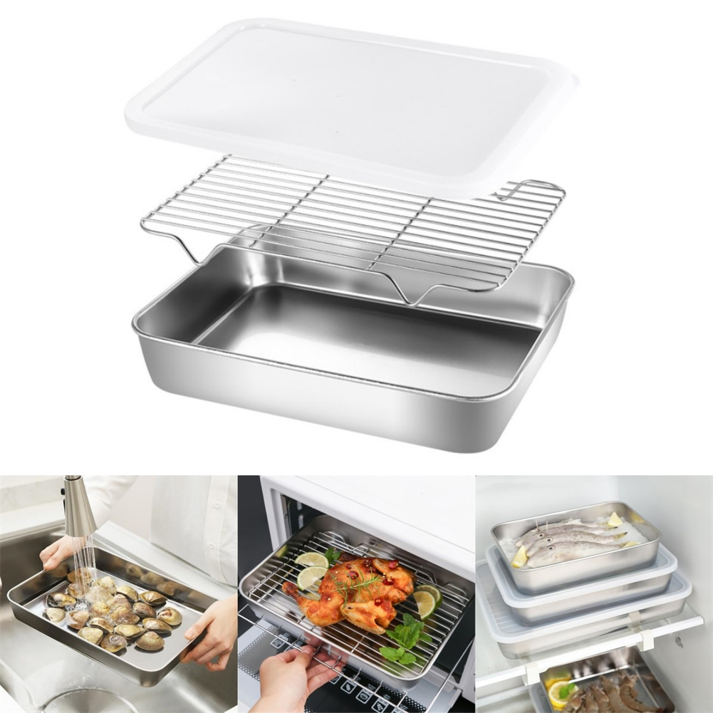 Kitchen Baking Tray Rack - ワイヤーラック付きステンレス製ベーキングパントレイ、キッチン調理器具、バーベキュープレート、ケーキプレート、ブラウントレイ