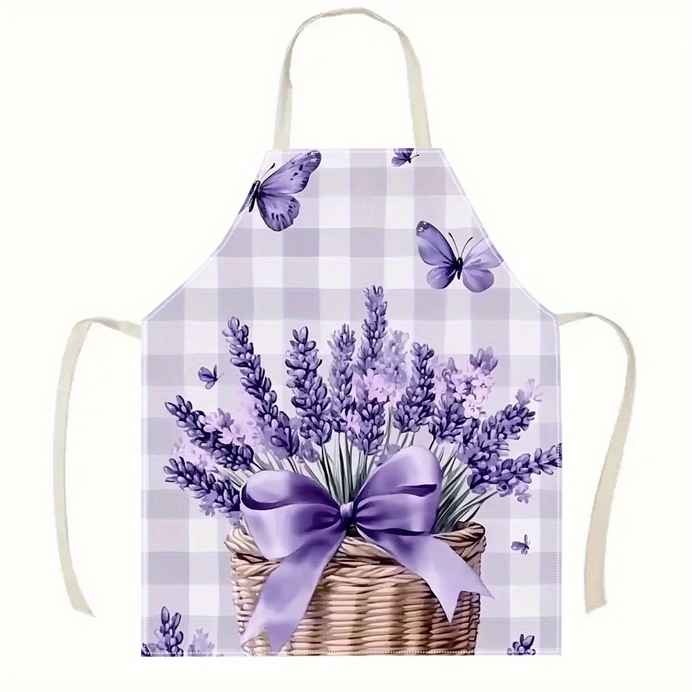Kitchen Baking Gift Basket - 1pc フレンチカントリーラベンダーバスケットプリントリネンエプロンキッチンクッキングベーキングギフト彼女へのプレゼント