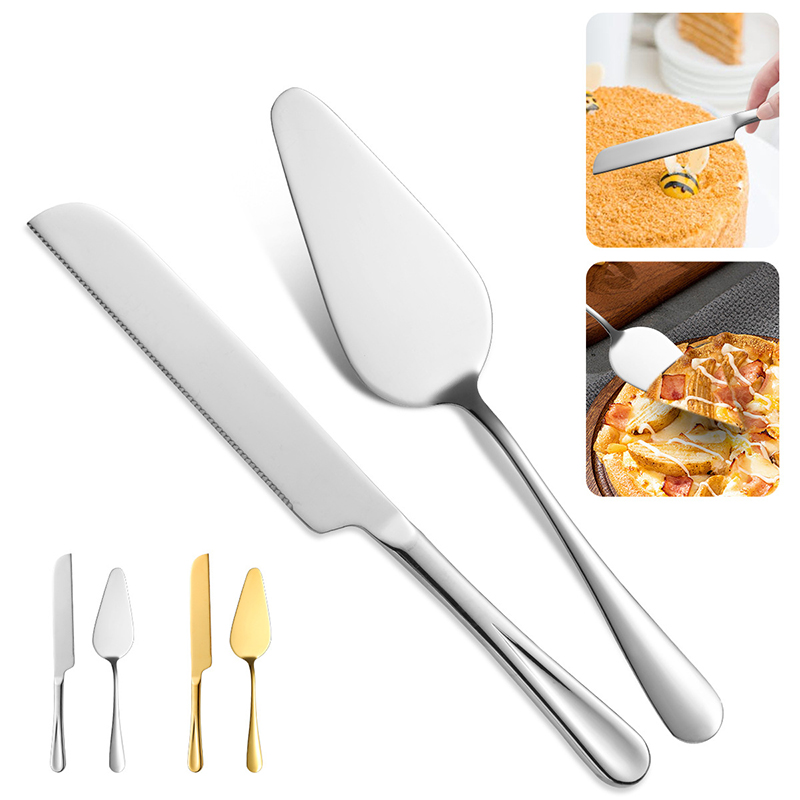 Kitchen And Baking Equipment - ステンレス鋼ケーキカッティングスパチュラナイフセット多目的ペストリーピザチーズサーバー器具再利用可能な食器結婚式用