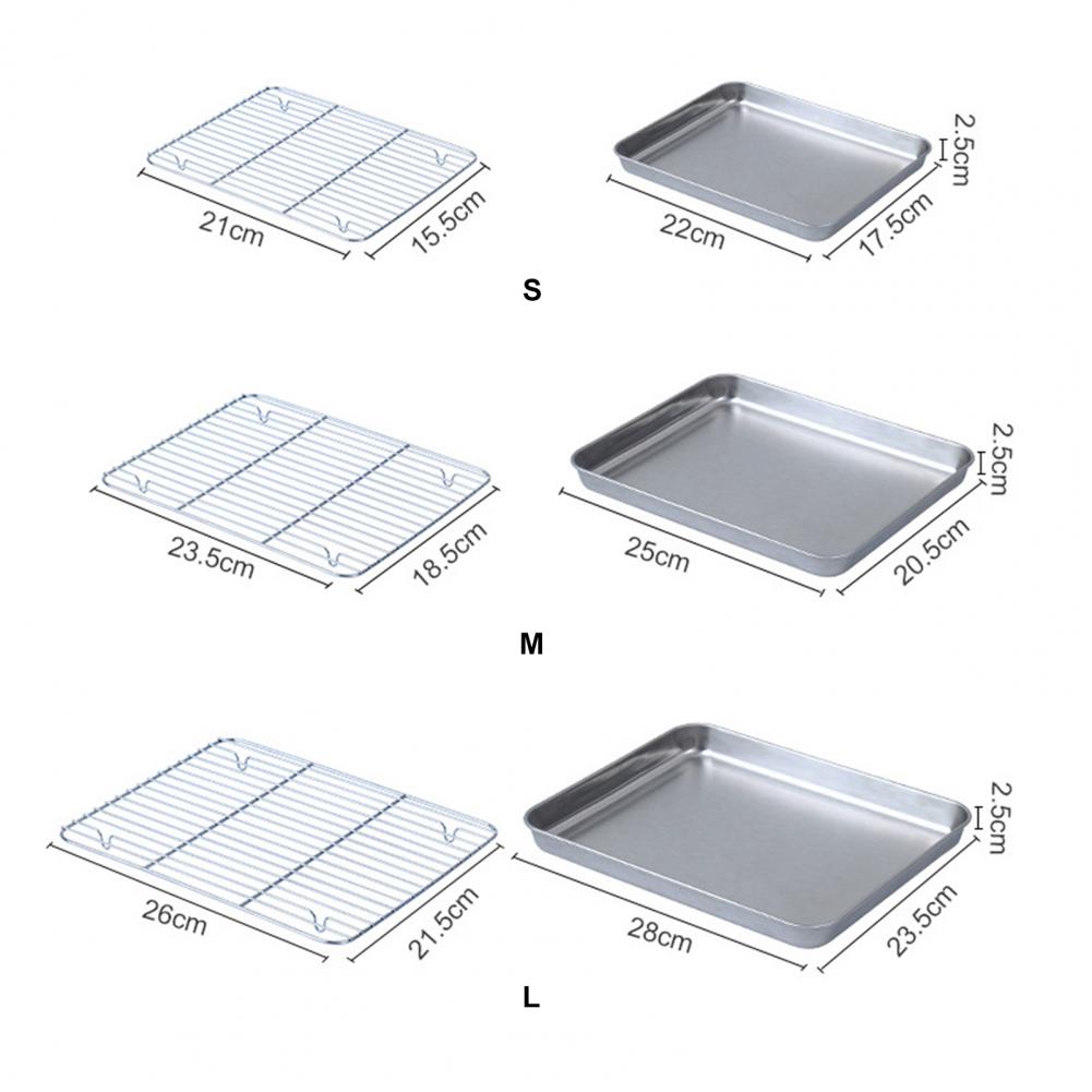 Kitchen Baking Tray Rack - 1セット ステンレス製オーブンベーキングパン グリルラックセット ノンスティックBBQサービングディッシュ 冷却ラック付き キッチン水切りトレイセット