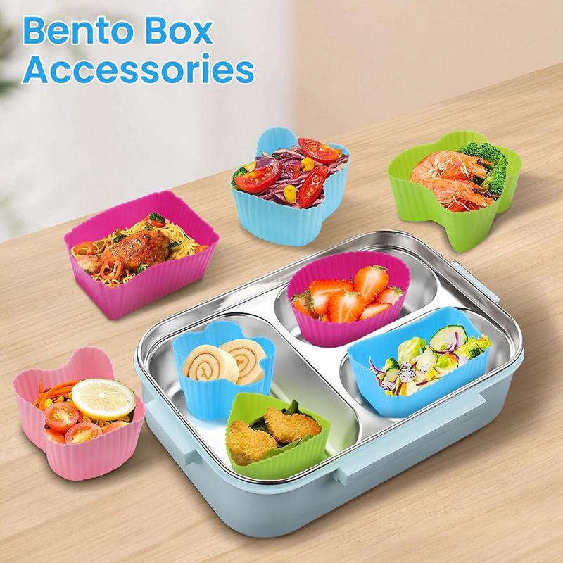Kitchen Accessories For Baking - 8 個のシリコンランチボックスディバイダー子供用キッズスクールフードディバイダー弁当箱用シリコンカップケーキライナーモールドベーキングツール。