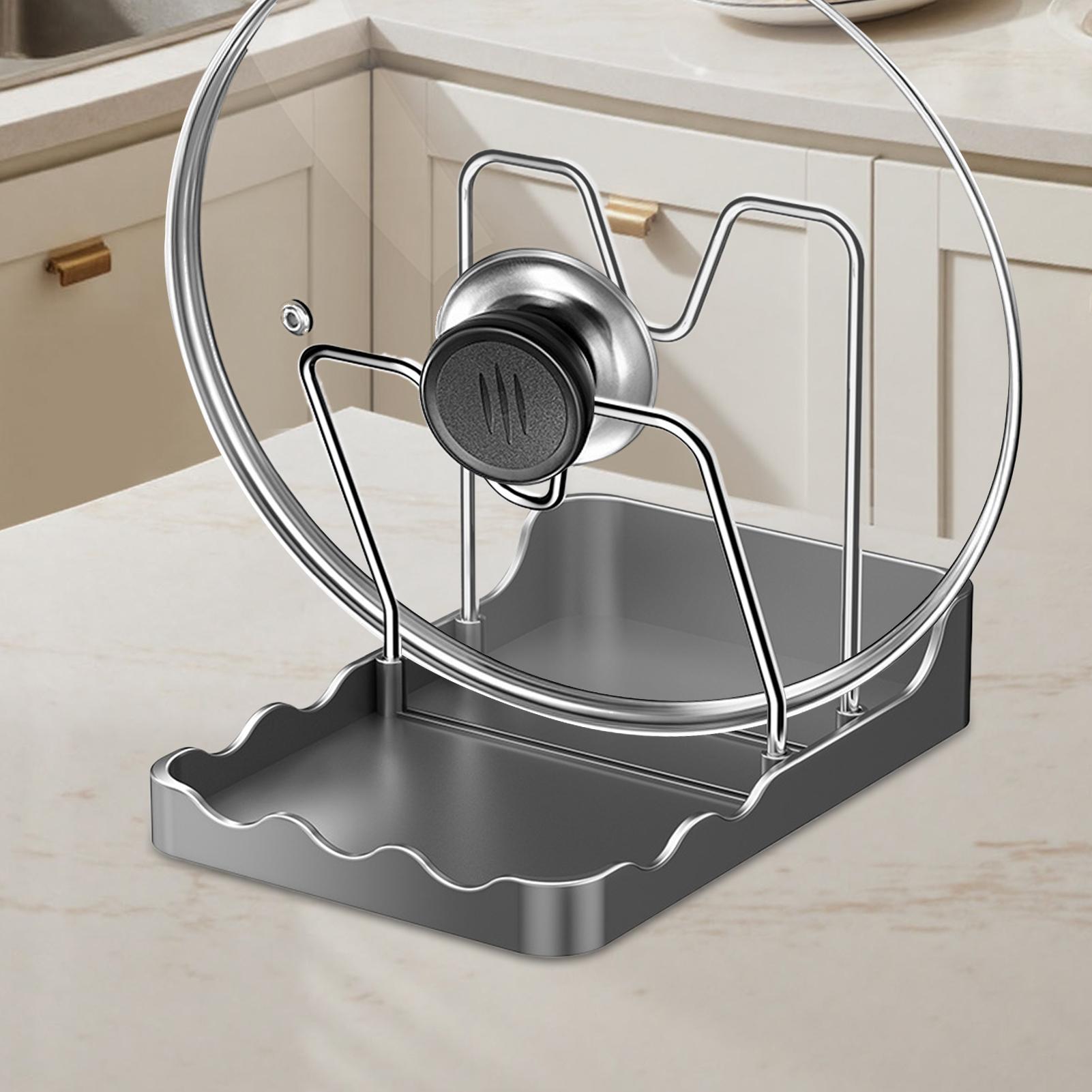 Kitchen Baking Tray Rack - 鍋蓋オーガナイザー 垂れ下がり防止トレイ付き縦型スプーンディスプレイスタンド ステンレス製鍋蓋収納ラック キッチン、ベーキング、調理、パントリー用