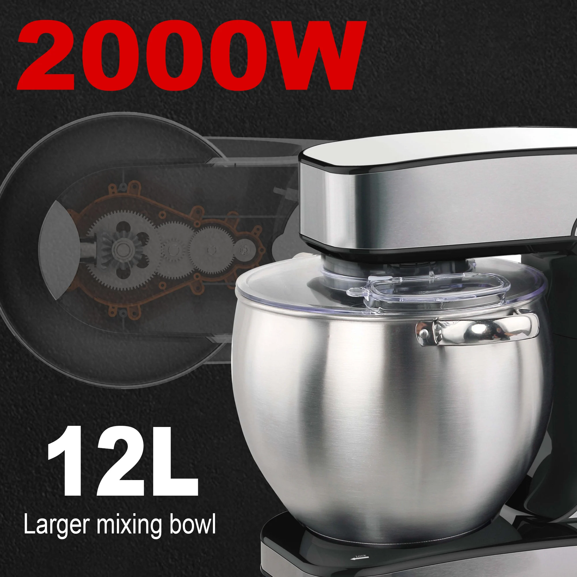 Kitchen Baking Blender - 生地フック、泡立て器、ブレンダー付き、ベーキング、ケーキ、調理用フードブレンダー、電動キッチンミキサー、ステンレス製ボウル