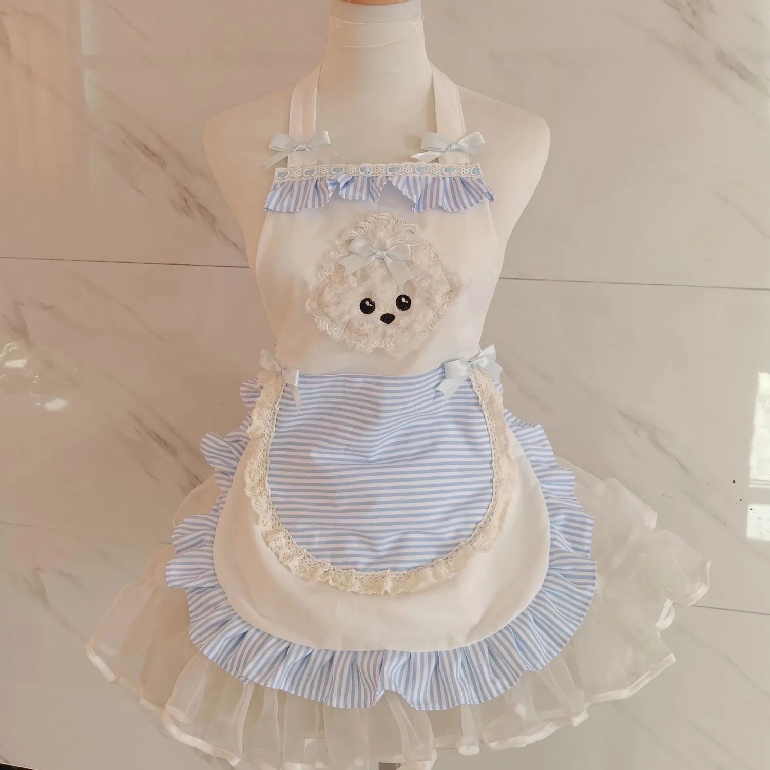 Kitchen Baking Must Haves - 1枚入りキュートなストライプエプロン プリンセススタイル ホームエプロン ルーズレース デザートショップ カートゥーンエプロン