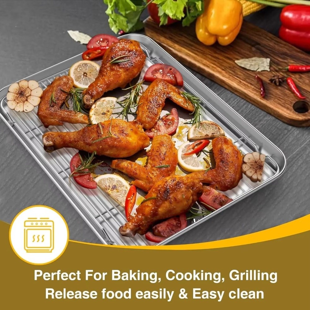 Kitchen Baking Tray Rack - 新しい304ステンレス鋼製ベーキングトレイ、オイルフィルター付き、取り外し可能な冷却ラック、BBQトレイ、ケーキ型、キッチン用