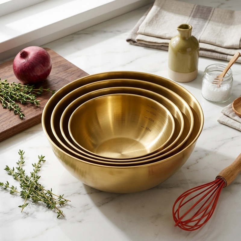 Kitchen Accessories For Baking - 3個セット ステンレス製ミキシングボウル、混ぜる・こねる・焼くための大型サラダボウル、積み重ね可能なキッチン用食品準備アクセサリー