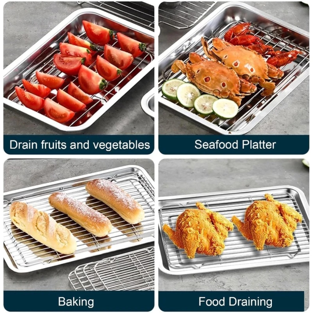 ステンレス製ベーキングトレイ（冷却ラック付き）深型パン、油切 - Kitchen Baking Tray Rack のレビューと価格