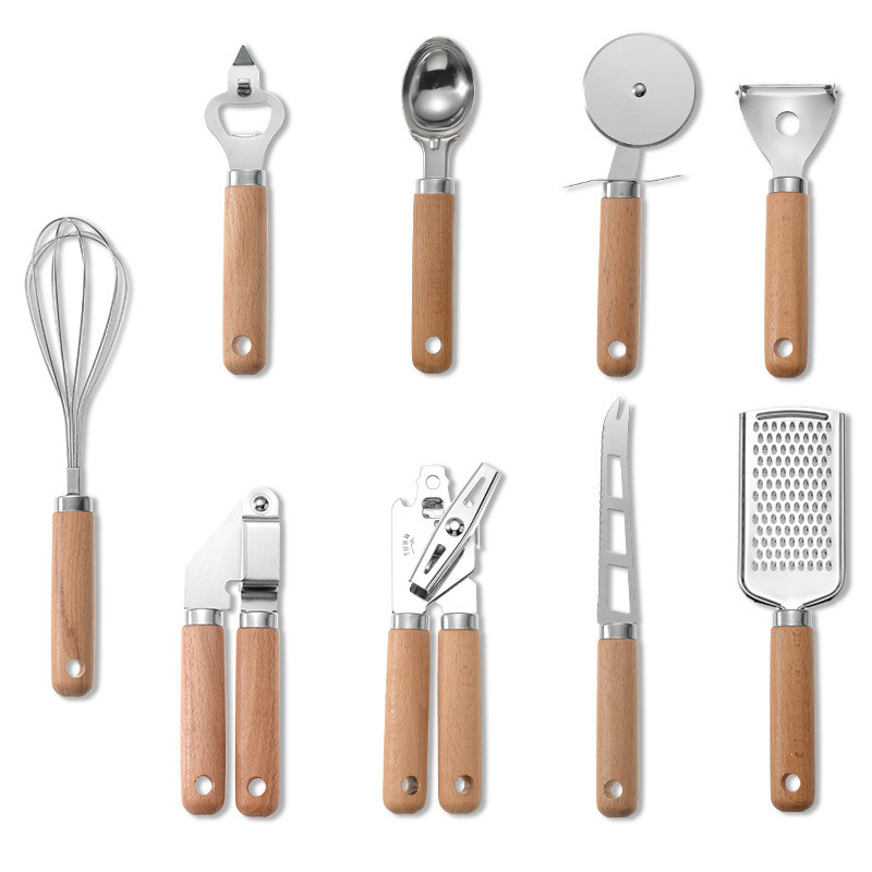9 ピース/セットステンレス鋼キッチン用品セット木製ハンドル - Best Kitchen Baking Gadgets のレビューと価格