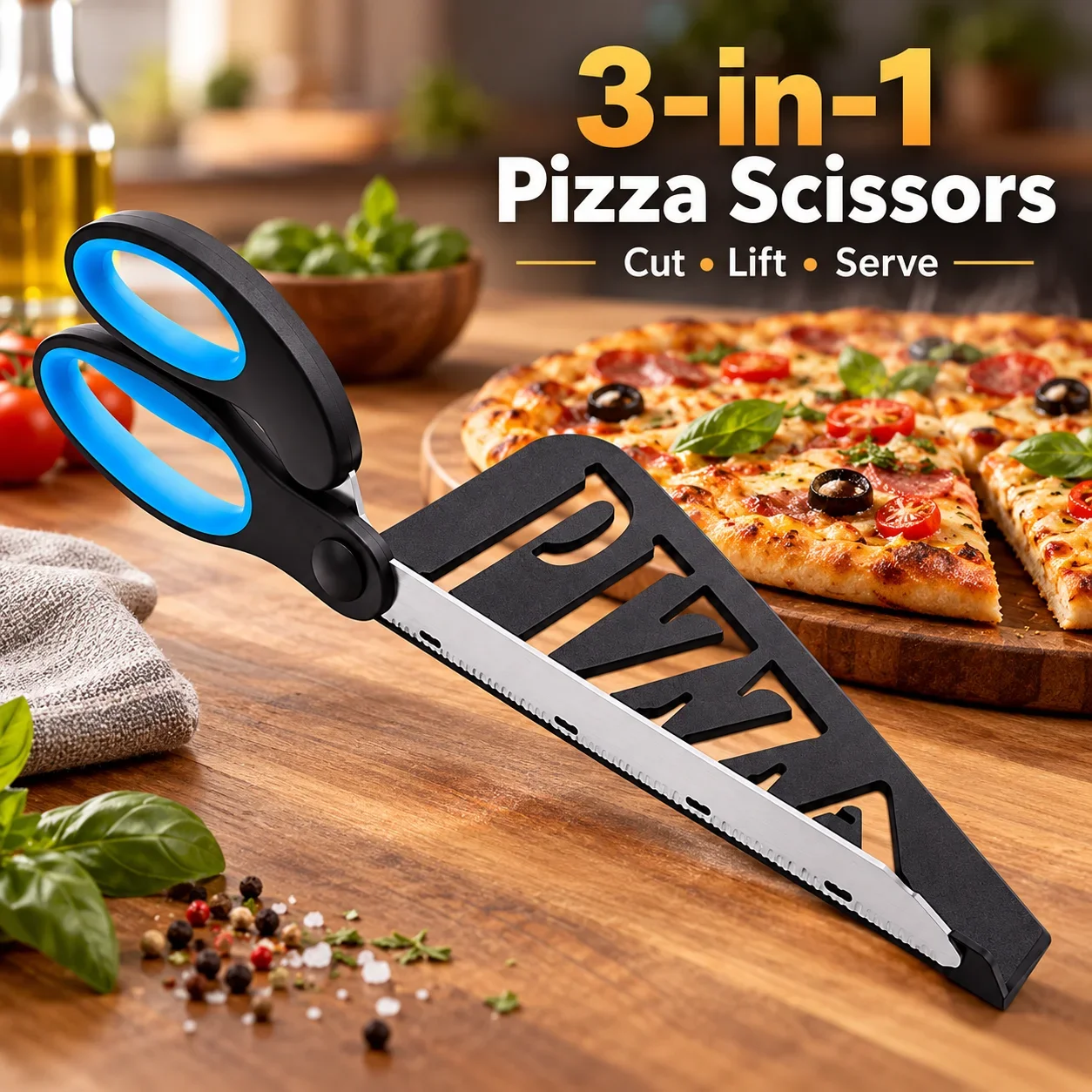 ステンレス製、刃が取り外し可能なピザ用ハサミ。ピザ用ヘラ付き - Kitchen Shears In Baking のレビューと価格