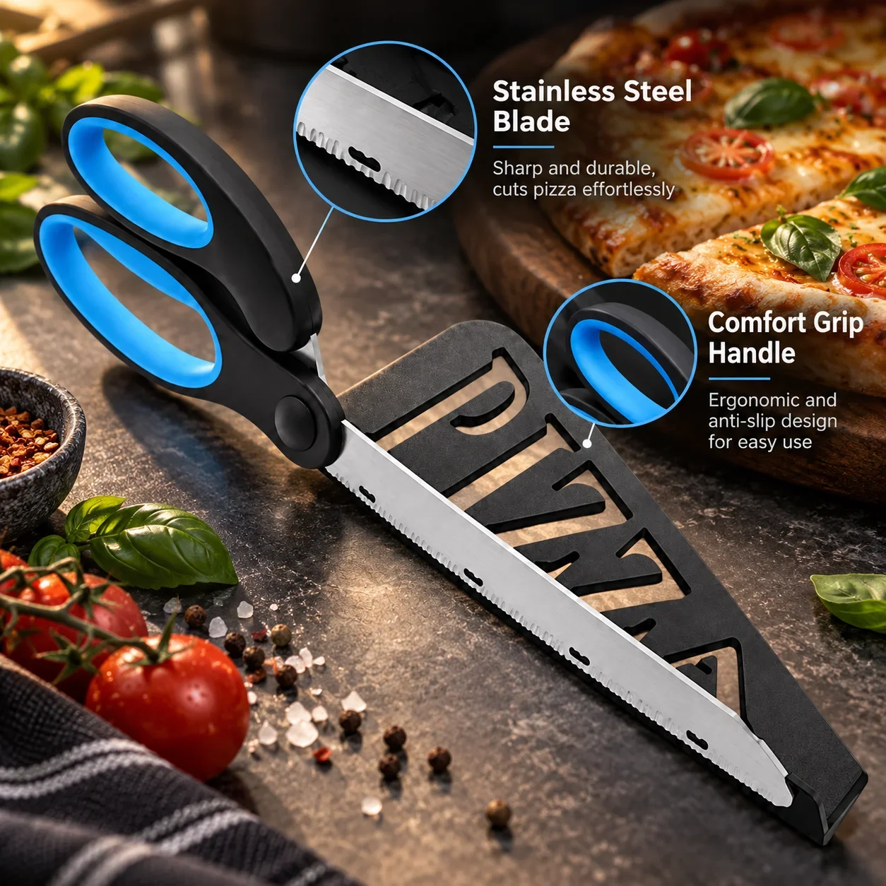 ステンレス製、刃が取り外し可能なピザ用ハサミ。ピザ用ヘラ付き - Kitchen Shears In Baking のレビューと価格