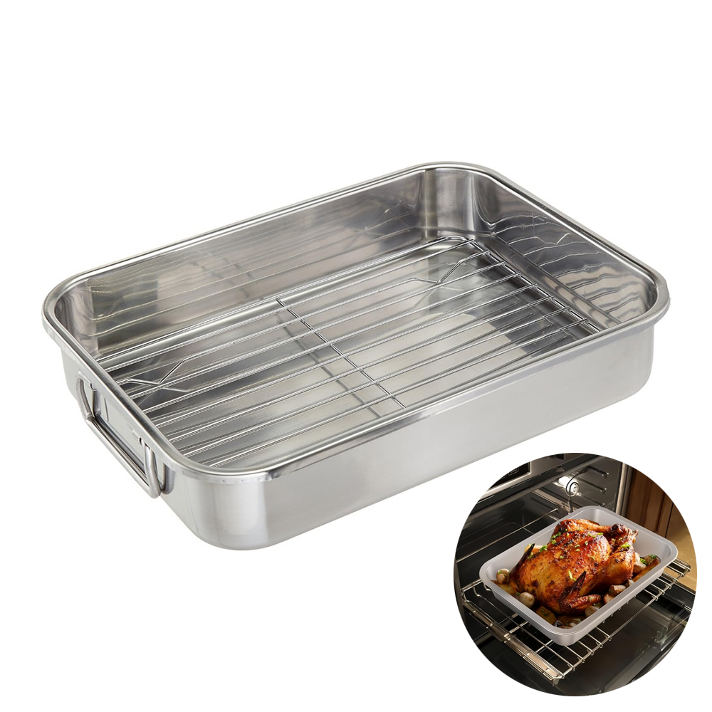 ラック付きステンレス製ロースト缶、ローストに最適、大きな一般 - Kitchen Baking Tray Rack のレビューと価格