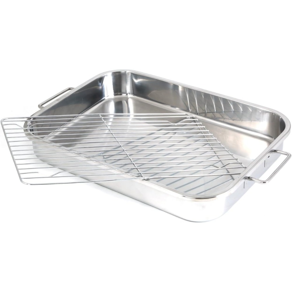 ラック付きステンレス製ロースト缶、ローストに最適、大きな一般 - Kitchen Baking Tray Rack のレビューと価格